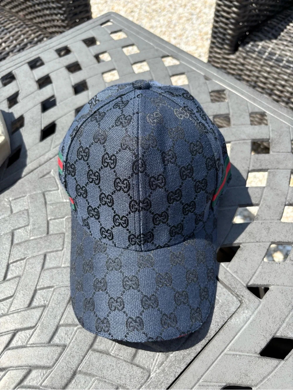 Navy Monogram Baseball Cap with Green-Red Web